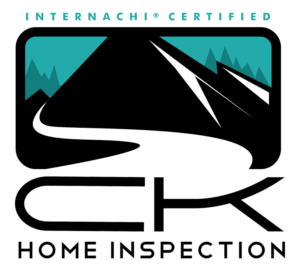 CK Home Inspection logo. Teal and black graphic of a mountain peak with a path cutting through.